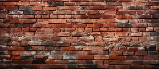 The image showcases a weathered red brick wall with a gritty, distressed appearance. The grungy effect adds character and texture to the wall, giving it a rugged and worn-out look.
