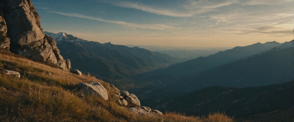 Serene Sunset Over a Mountain Range Providing a Perfect Meditation Retreat