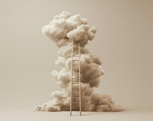 A ladder rests at the top of a cloud, evoking an inspirational, storybook-like scene.