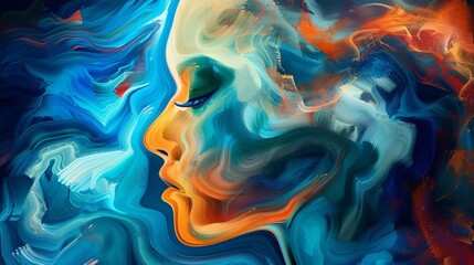 A vibrant abstract concept art piece capturing the essence of thinking with swirling colors that represent the dynamic nature of the human mind