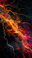 Abstract interpretation of a thunderstorm where lightning bolts are vivid streaks of color against a dark brooding background