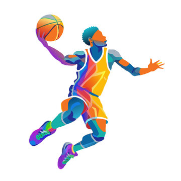 Vector illustration of a colorful basketball player throwing a ball