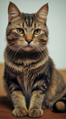 Fototapeta premium Cat Sitting on Top of Wooden Table