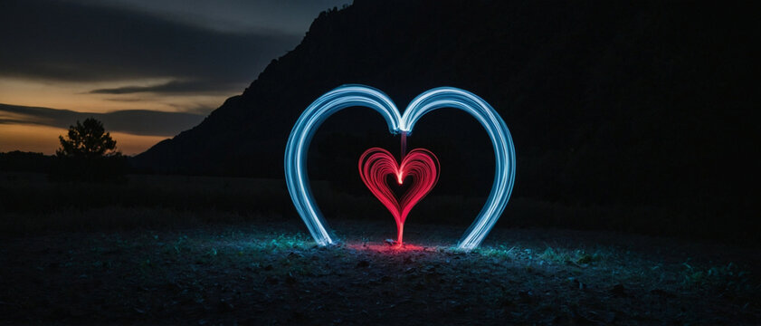 Illuminated Heart Shape Light Painting in the Dark