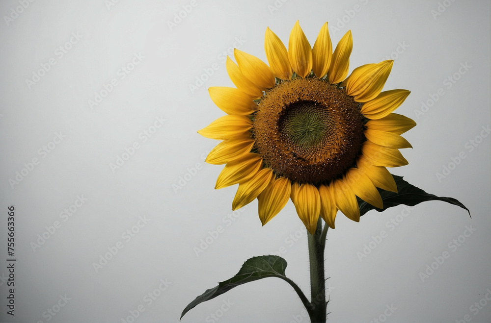 Canvas Prints large yellow sunflower against gray background