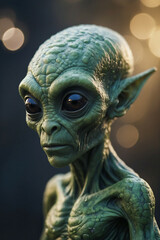 Close Up of a Green Alien With Big Eyes