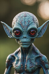 Close Up of Toy Alien With Red Eyes