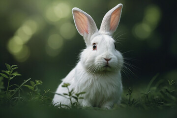 Obraz premium A White Rabbit Sitting in the Grass
