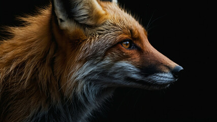 Fototapeta premium Close Up of a Red Fox on a Black Background, cinematic