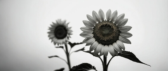 Two Sunflowers in Black and White