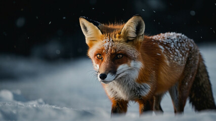 Obraz premium Fox Gazing in Snow, bokeh background