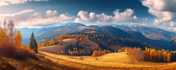 Autumn view in the mountains during a sunny day - obrazy, fototapety, plakaty