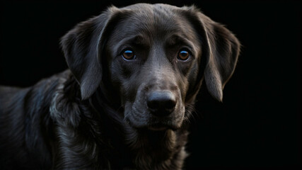 Close Up of Black Dog With Blue Eyes, black background - Powered by Adobe