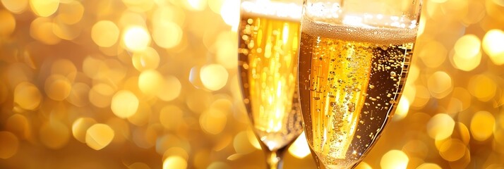Champagne Glasses Glittering with Golden Cava Bubbles A Toast to Luxurious Spanish Celebrations