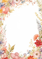 Fototapeta na wymiar Watercolor wildflowers border template