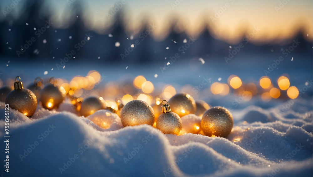 Poster Group of Christmas Balls in the Snow