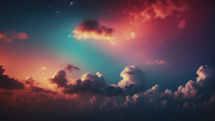 Colorful Sky With Gradient Hues and Fluffy Clouds - obrazy, fototapety, plakaty