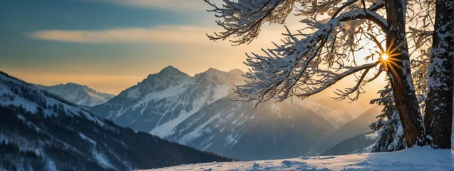 Fotobehang Sun Shining Through Trees in Mountains © @uniturehd