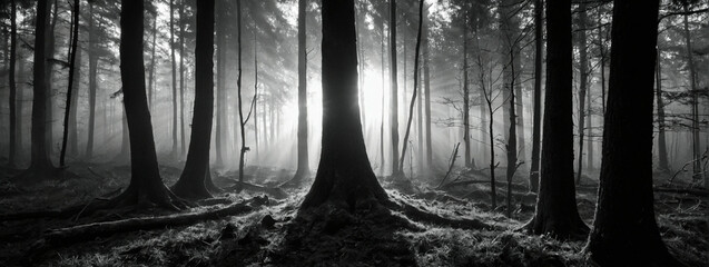 Dense Forest Landscape in Monochrome