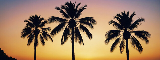 Three Palm Trees Silhouetted Against a Sunset