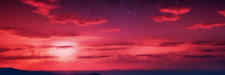 Red Sky With Clouds and Mountains - obrazy, fototapety, plakaty