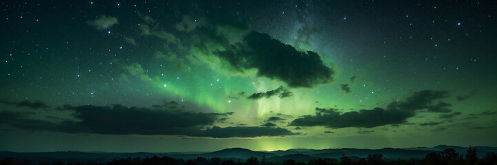 Vibrant Green Aurora Bore in Night Sky - obrazy, fototapety, plakaty