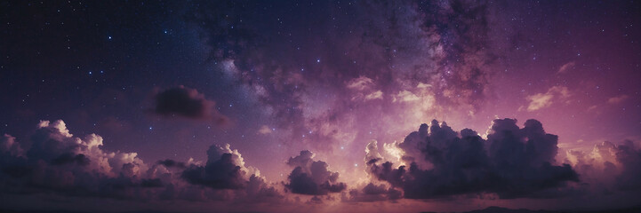 Night Sky Filled With Clouds and Stars - obrazy, fototapety, plakaty