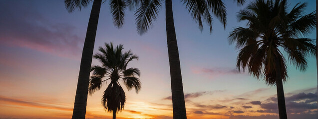 Palm Trees Silhouetted Against Colorful Sunset