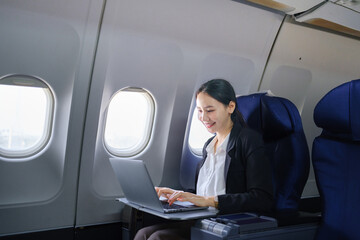 Woman Writing Notebook Plane Flying Concept