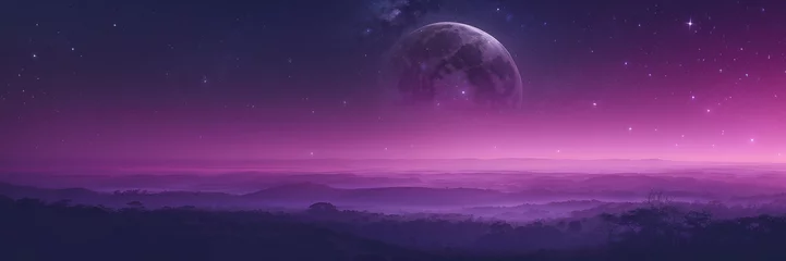 Poster Distant Planet Silhouetted in Purple Mystical Moonlight Sky © @uniturehd