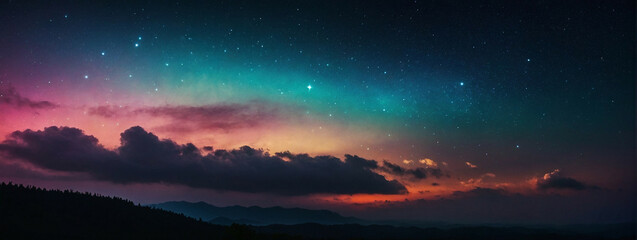 Colorful Twilight Sky With Gradient Hues Over Hills - obrazy, fototapety, plakaty