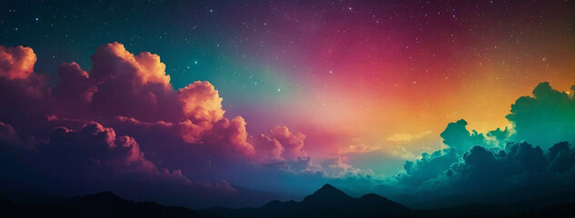 Colorful Sky Filled With Clouds and Stars - obrazy, fototapety, plakaty