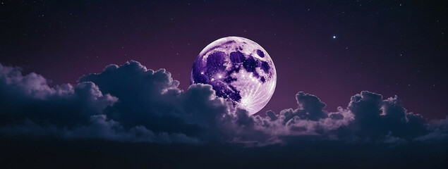Naklejka na ściany i meble Full Moon Illuminating Night Sky With Clouds