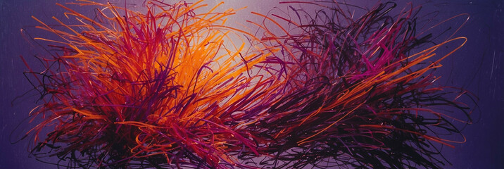 Abstract Purple Gradient Background Featuring Vivid Orange and Pink Brush Strokes