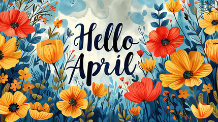 Frühlingsgruß im April: Lebhafte Blüten und kalligrafischer Schriftzug