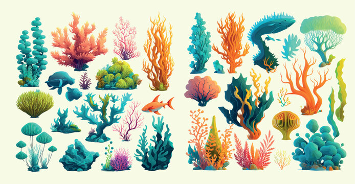 Vibrant Underwater Ecosystem: A Collection of Colorful Coral Reefs and Marine Life