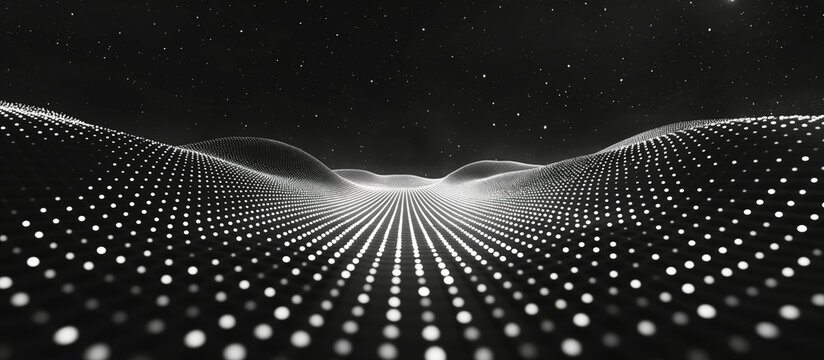 Wave Grid Illustrating the Fabric of the Universe Concept with Starry Sky