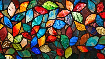 colorful leaves stained glass window