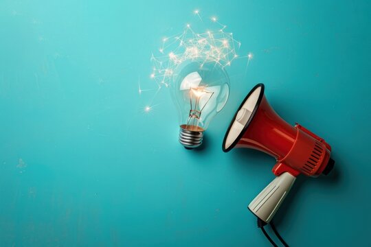 Light bulb and megaphone, idea, communication and advertisement concept.