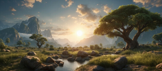 Majestic Mountain Landscape With River