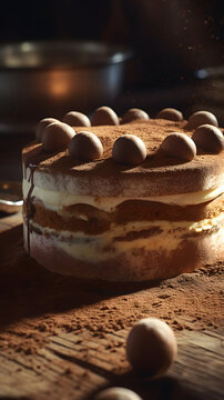 Tiramisu cake Dessert Afternoon Tea Photography Mobile Phone Vertical Picture Poster Background