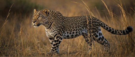 Naklejka premium Leopard Standing in Field of Tall Grass