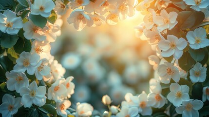 an archway filled with white flowers, in the style of bokeh panorama, light white and light gold, large format