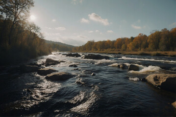 Serene River Flowing Through Lush Green Forest