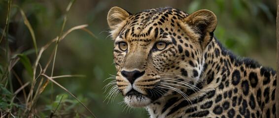 Fototapeta premium A Close-Up of a Leopard in a Field of Grass