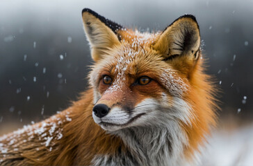 Fototapeta premium Close Up of a Fox in the Snow