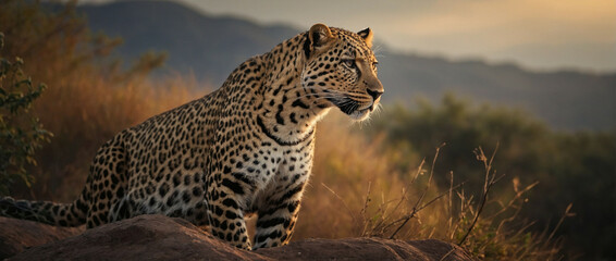 Leopard Sitting on Top of a Large Rock