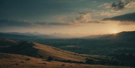 The Sun Sets Behind the Distant Mountains