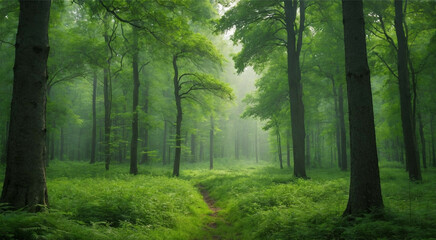 Path Cutting Through Lush Green Forest