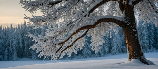 Snow-Covered Tree Next to Forest